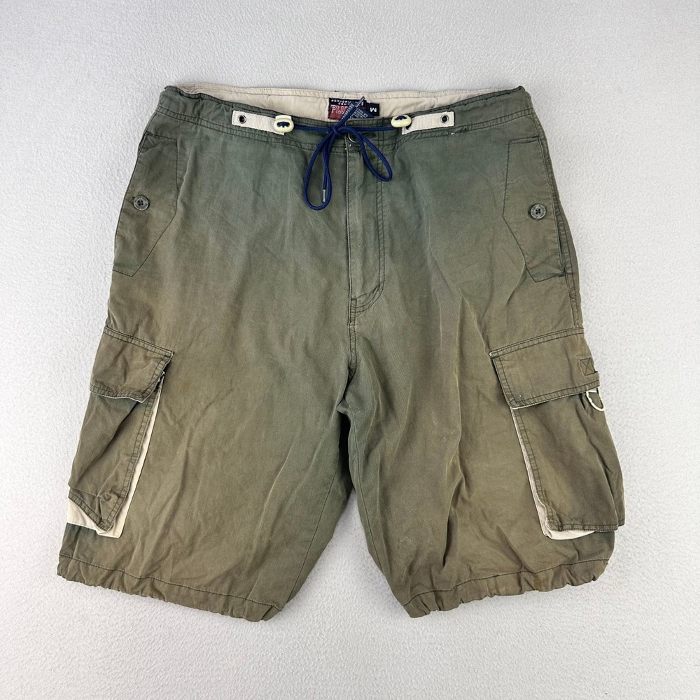 Vintage Plugg Cargo Shorts Men Medium Green Y2K Baggy Military Style Faded Skate
